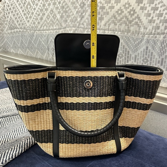 Kate Spade New York Cruise Medium Tote Bag Black & Tan Straw w/ Leather Trim - Picture 8 of 13